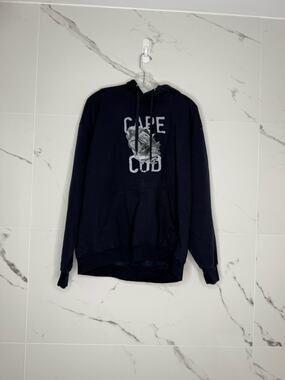 Cape Cod Hoodie Mens Large Navy Shark Graphic Hooded Pullover Sweatshirt